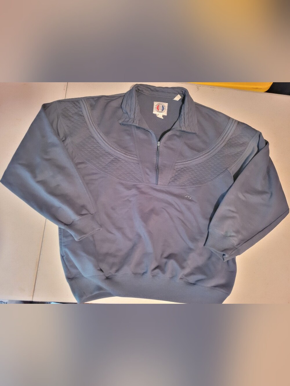 Greenline Sport Mens Quarter Zip Up Sweater Medium Aviation Blue Embroidered VTG